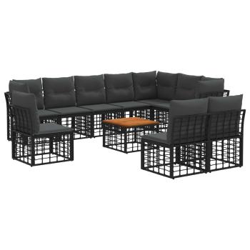 Outdoor-Sofagarnitur 11 Stk. Schwarz und Dunkelgrau Polyester