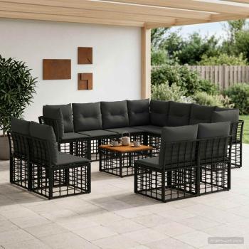 ARDEBO.de - Outdoor-Sofagarnitur 12 stk. Schwarz und Dunkelgrau Polyester