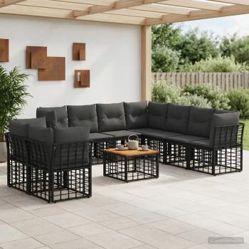 ARDEBO.de - Outdoor-Sofagarnitur 10 stk. Schwarz und Dunkelgrau Polyester