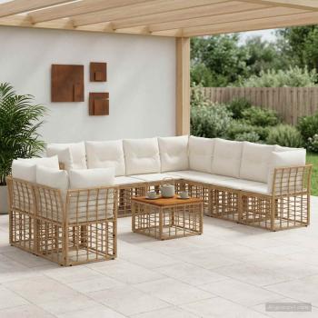 ARDEBO.de - Outdoor-Sofagarnitur 10 Stk. Natürlich und Cremweiß Polyester