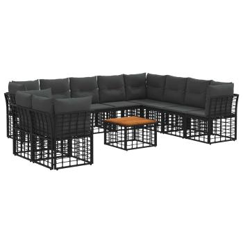 Outdoor-Sofagarnitur 11 stk. Schwarz und Dunkelgrau Polyester
