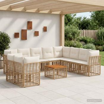 ARDEBO.de - Outdoor-Sofagarnitur 11 stk. Natürlich und Cremweiß Polyester