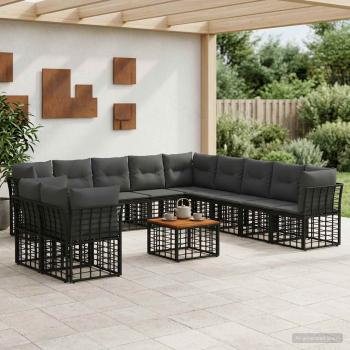 ARDEBO.de - Outdoor-Sofagarnitur 12 stk. Schwarz und Dunkelgrau Polyester