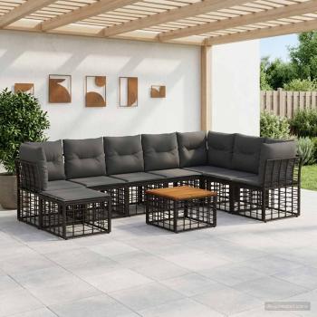 ARDEBO.de - Outdoor-Sofagarnitur 9 stk. Schwarz und Dunkelgrau Polyester
