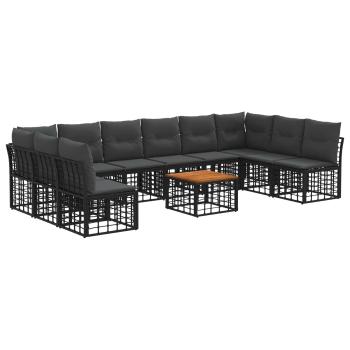 Outdoor-Sofagarnitur 11 stk. Schwarz und Dunkelgrau Polyester