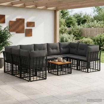 ARDEBO.de - Outdoor-Sofagarnitur 10 stk. Schwarz und Dunkelgrau Polyester