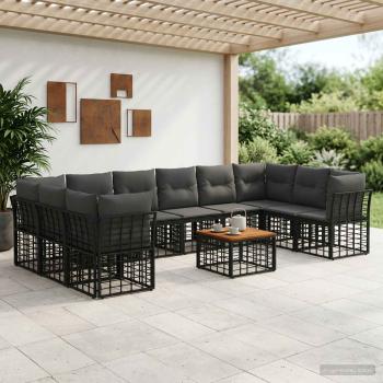 ARDEBO.de - Outdoor-Sofagarnitur 11 stk. Schwarz und Dunkelgrau Polyester