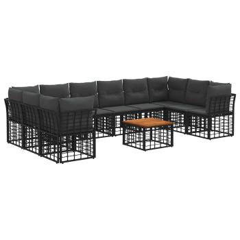 Outdoor-Sofagarnitur 11 stk. Schwarz und Dunkelgrau Polyester