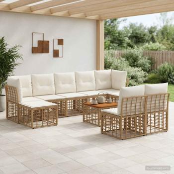 ARDEBO.de - Outdoor-Sofagarnitur 10 stk. Natürlich und Cremweiß Polyester