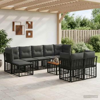 ARDEBO.de - Outdoor-Sofagarnitur 10 stk. Schwarz und Dunkelgrau Polyester