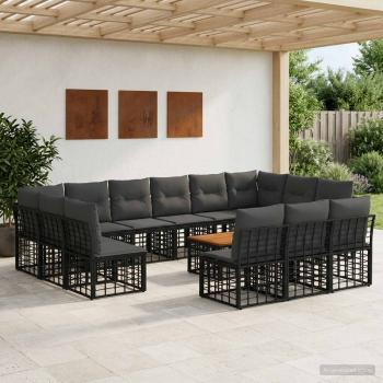 ARDEBO.de - Outdoor-Sofagarnitur 14 stk. Schwarz und Dunkelgrau Polyester