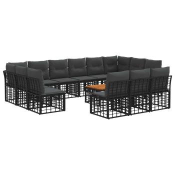 Outdoor-Sofagarnitur 14 stk. Schwarz und Dunkelgrau Polyester