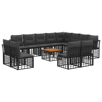 Outdoor-Sofagarnitur 13 Stk. Schwarz und Dunkelgrau Polyester