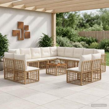 ARDEBO.de - Outdoor-Sofagarnitur 14 stk. Natürlich und Cremweiß Polyester