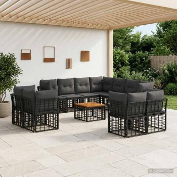 ARDEBO.de - Outdoor-Sofagarnitur 12 stk. Schwarz und Dunkelgrau Polyester