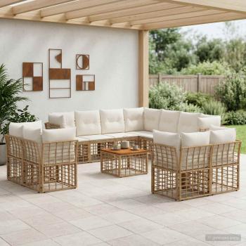 ARDEBO.de - Outdoor-Sofagarnitur 12 stk. Natürlich und Cremweiß Polyester