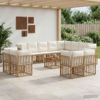 ARDEBO.de - Outdoor-Sofagarnitur 13 stk. Natürlich und Cremweiß Polyester