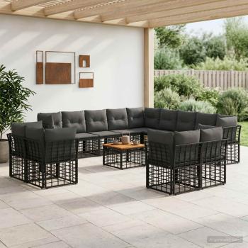 ARDEBO.de - Outdoor-Sofagarnitur 14 stk. Schwarz und Dunkelgrau Polyester