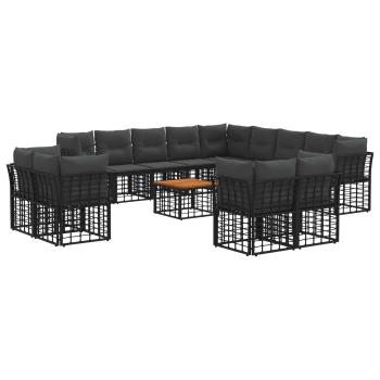 Outdoor-Sofagarnitur 14 stk. Schwarz und Dunkelgrau Polyester