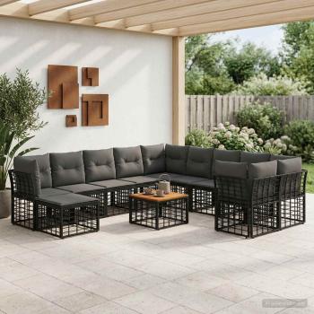 ARDEBO.de - Outdoor-Sofagarnitur 12 stk. Schwarz und Dunkelgrau Polyester