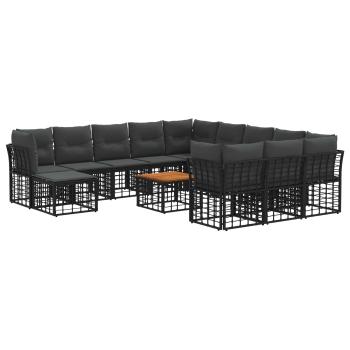 Outdoor-Sofagarnitur 13 Stk. Schwarz und Dunkelgrau Polyester