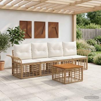ARDEBO.de - Outdoor-Sofagarnitur 5 Stk. Natürlich und Cremweiß Polyester