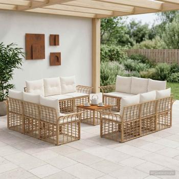 ARDEBO.de - Outdoor-Sofagarnitur 13 stk. Natürlich und Cremweiß Polyester