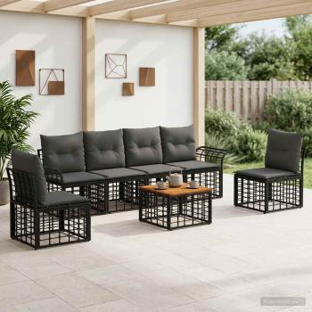 ARDEBO.de - Outdoor-Sofagarnitur 7 stk. Schwarz und Dunkelgrau Polyester