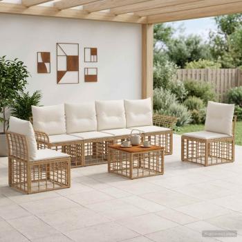 ARDEBO.de - Outdoor-Sofagarnitur 7 stk. 6-Sitzer Natur und Cremewei?