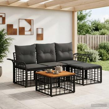 ARDEBO.de - Outdoor-Sofagarnitur 5 Stk. Schwarz und Dunkelgrau Polyester