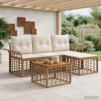 ARDEBO.de - Outdoor-Sofagarnitur 5 Stk. Natürlich und Cremweiß Polyester