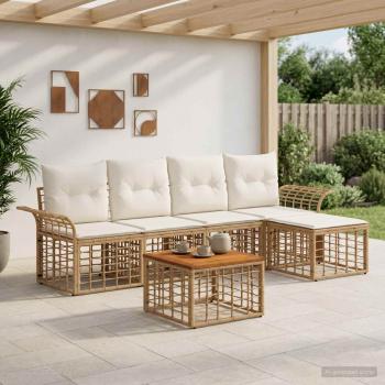 ARDEBO.de - Outdoor-Sofagarnitur 6 stk. Natürlich und Cremweiß Polyester