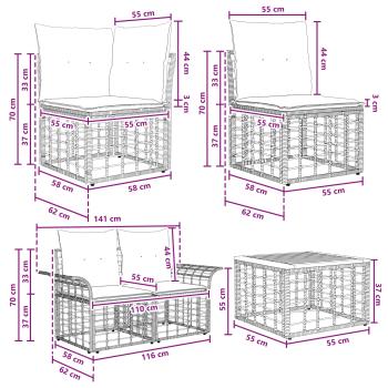 Outdoor-Sofagarnitur 5 Stk. Natürlich und Cremweiß Polyester