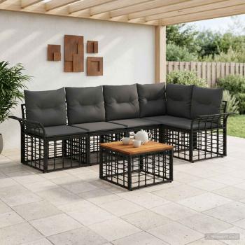 ARDEBO.de - Outdoor-Sofagarnitur 6 stk. Schwarz und Dunkelgrau Polyester