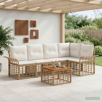 ARDEBO.de - Outdoor-Sofagarnitur 6 stk. Natürlich und Cremweiß Polyester