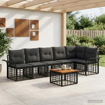 ARDEBO.de - Outdoor-Sofagarnitur 7 Stk. Schwarz und Dunkelgrau Polyester