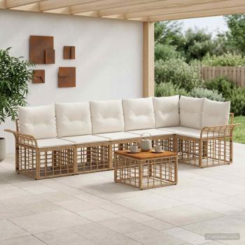 ARDEBO.de - Outdoor-Sofagarnitur 7 stk. Natürlich und Cremweiß Polyester