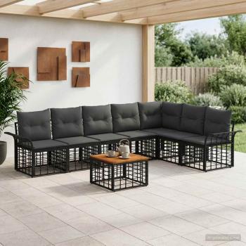 ARDEBO.de - Outdoor-Sofagarnitur 8 stk. Schwarz und Dunkelgrau Polyester