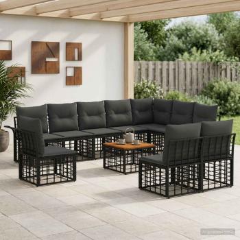 ARDEBO.de - Outdoor-Sofagarnitur 11 Stk. Schwarz und Dunkelgrau Polyester
