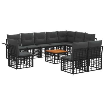 Outdoor-Sofagarnitur 11 Stk. Schwarz und Dunkelgrau Polyester