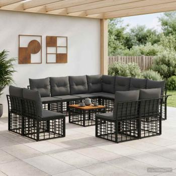 ARDEBO.de - Outdoor-Sofagarnitur 12 stk. Schwarz und Dunkelgrau Polyester
