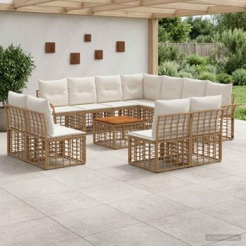 ARDEBO.de - Outdoor-Sofagarnitur 12 stk. Natürlich und Cremweiß Polyester