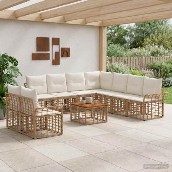 ARDEBO.de - Outdoor-Sofagarnitur 10 stk. Natürlich und Cremweiß Polyester