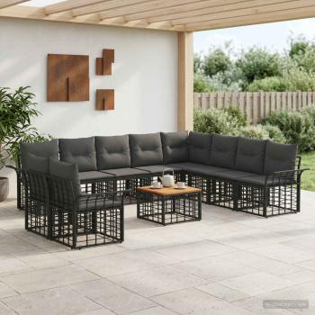 ARDEBO.de - Outdoor-Sofagarnitur 11 Stk. Schwarz und Dunkelgrau Polyester