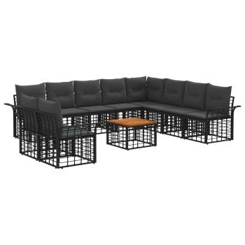 Outdoor-Sofagarnitur 11 Stk. Schwarz und Dunkelgrau Polyester