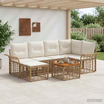 ARDEBO.de - Outdoor-Sofagarnitur 7 stk. Natürlich und Cremweiß Polyester