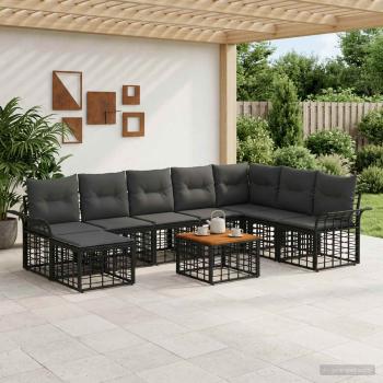 ARDEBO.de - Outdoor-Sofagarnitur 9 stk. Schwarz und Dunkelgrau Polyester