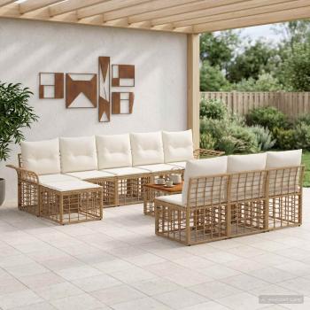 ARDEBO.de - Outdoor-Sofagarnitur 11 Stk. Natürlich und Cremweiß Polyester