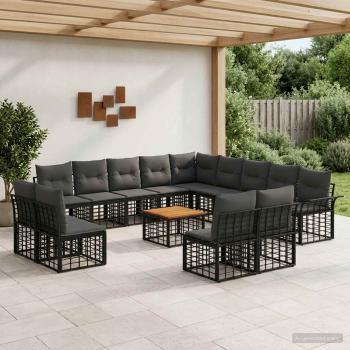 ARDEBO.de - Outdoor-Sofagarnitur 14 stk. Schwarz und Dunkelgrau Polyester