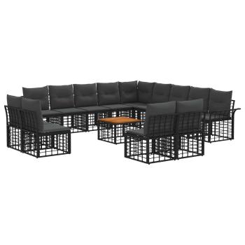 Outdoor-Sofagarnitur 14 stk. Schwarz und Dunkelgrau Polyester